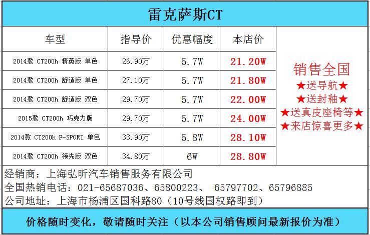 限时优惠 雷克萨斯ct最高直降6万 送装潢